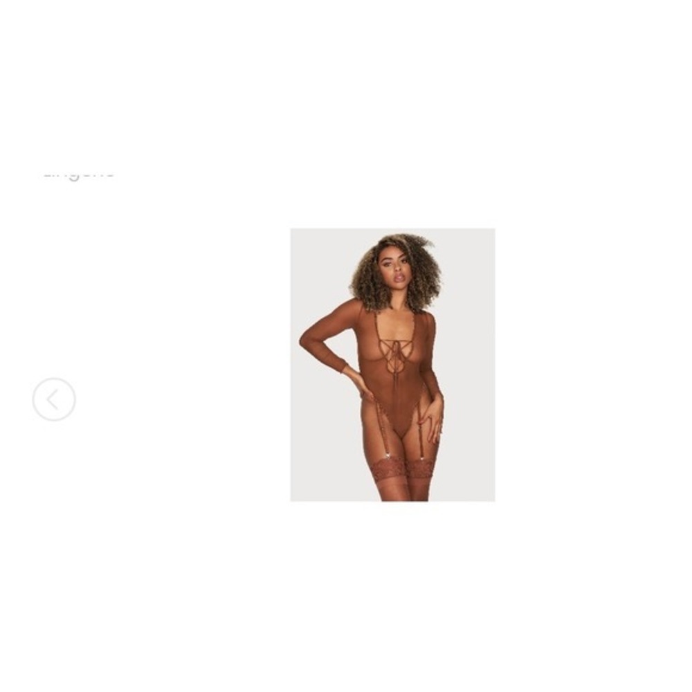 Frederick's of Hollywood Lola Lee Long Sleeve‎ Garter Bodysuit in Coco SZ M